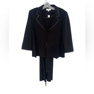 St. John Collection Chocolate Brown Jacket Dress Belt Stud Accent NWOT Size 12